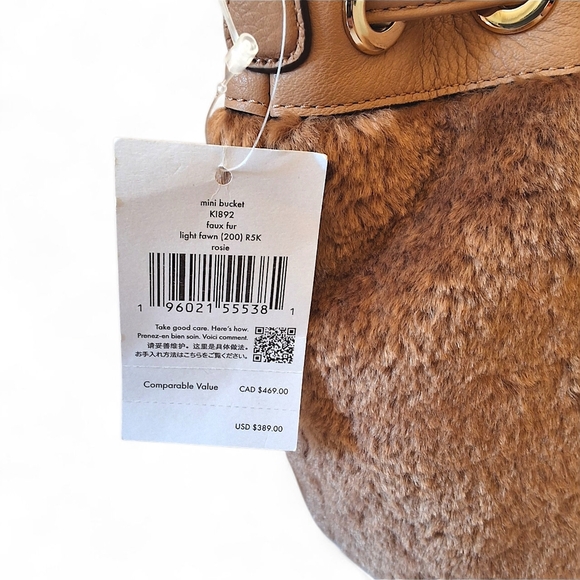 Kate Spade Rosie Mini Bucket Bag Faux Fur Light Fawn Tan Crossbody NWT - Picture 6 of 14